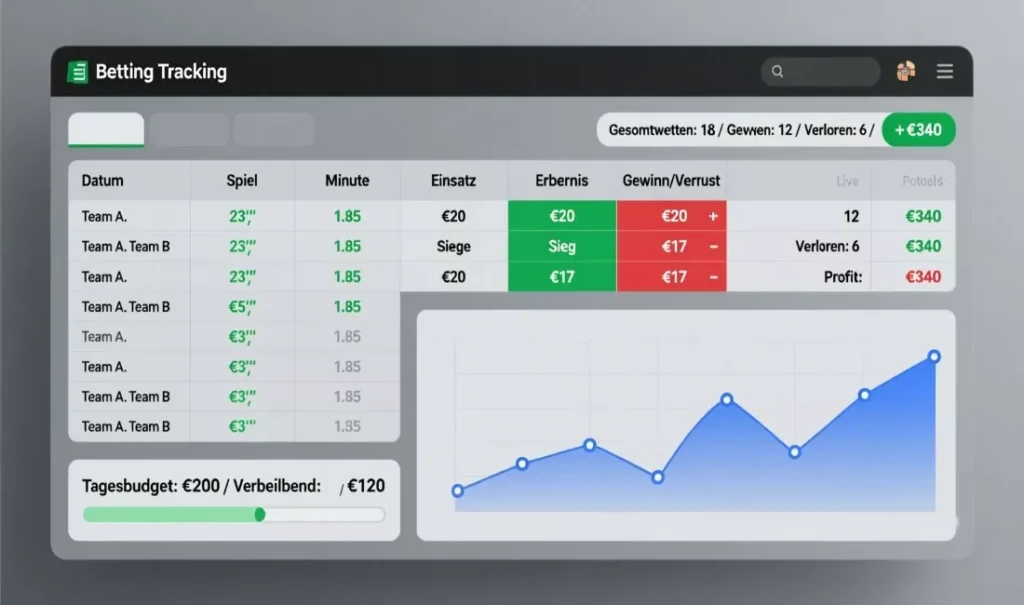 Live-Wetten Tracking System - Excel Dashboard zur Analyse von Einsätzen, Quoten und Profitabilität bei Bundesliga In-Play Wetten