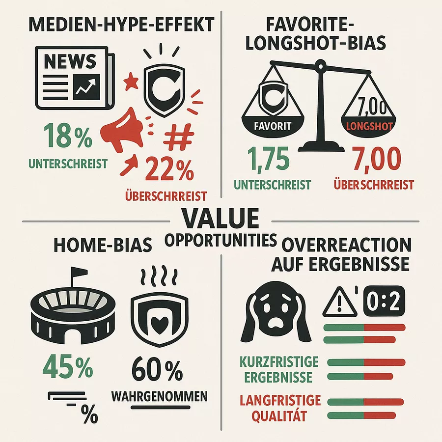 Psychologie der Fehlbewertungen - Vier häufige Buchmacher-Biases und Value-Opportunities bei Bundesliga Wetten